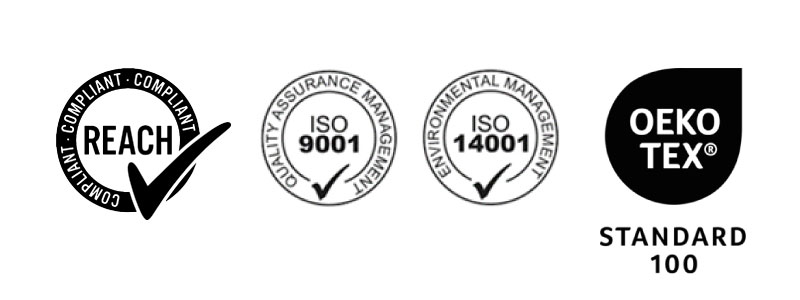 Reach logo Iso 9001 Logo Iso 14001 Logo Oekotex standard 100 logo